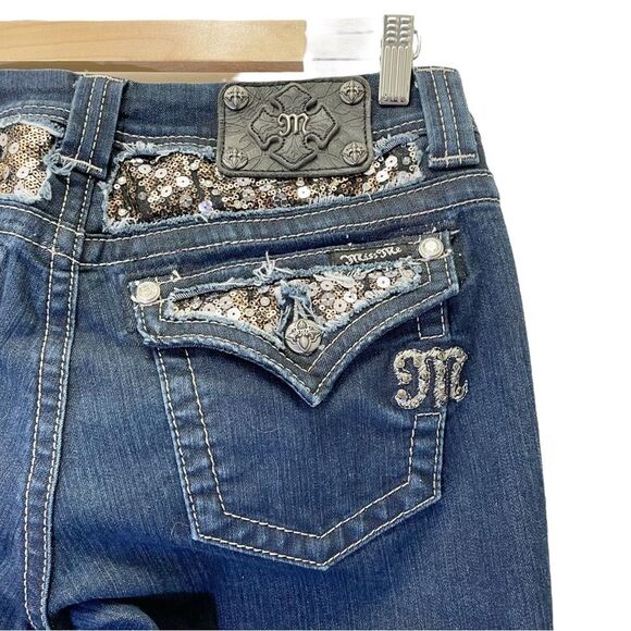 Miss Me Y2K Jeans Bling Rhinestone Back Flap Bootcut Dark Wash JE5731E2L Size 28 - Picture 4 of 12